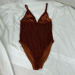 Urban Outfitters Out From Under Shayla Burnt Orange Ribbed Velvet Bodysuit Small